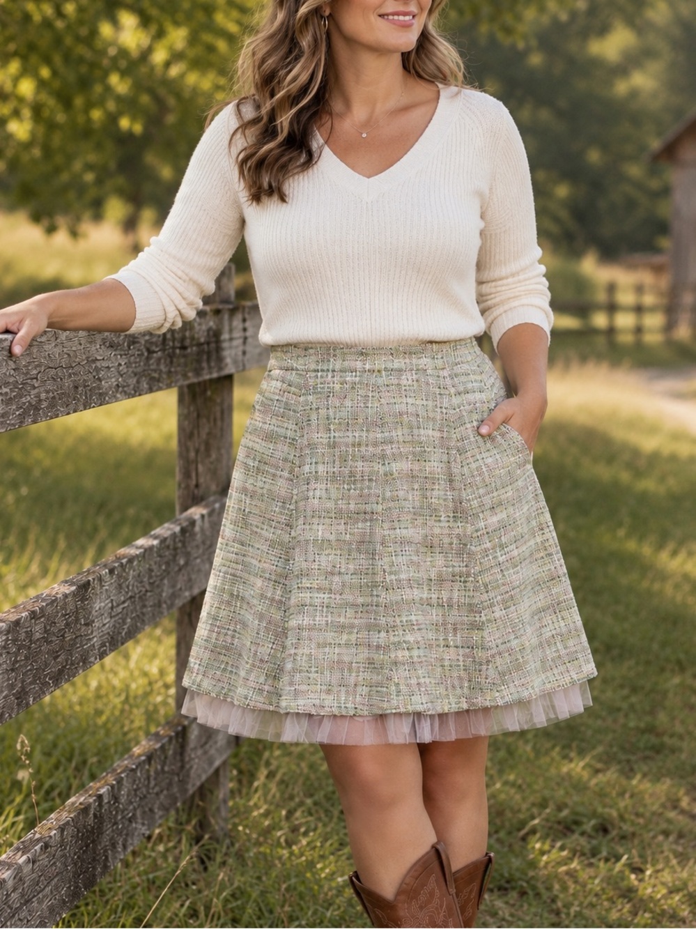Newsworthy Vintage Green Tweed and Tulle skirt size 20 W